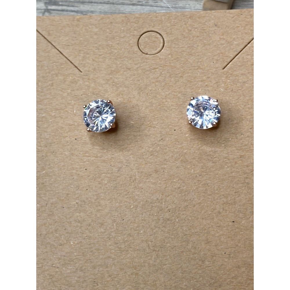 Rose Gold Vermeil 925 CZ‎ Solitaire Sparkle Stud Earrings NWOT